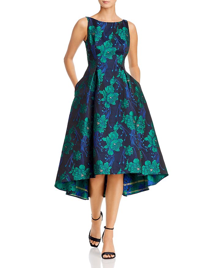 Adrianna Papell Charmed Floral Jacquard High/low Dress In Green Multi