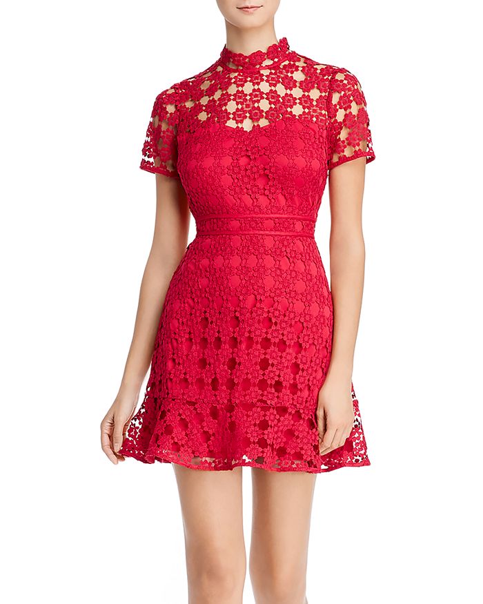 Aqua Mock Neck Lace Dress - 100% Exclusive In Red | ModeSens