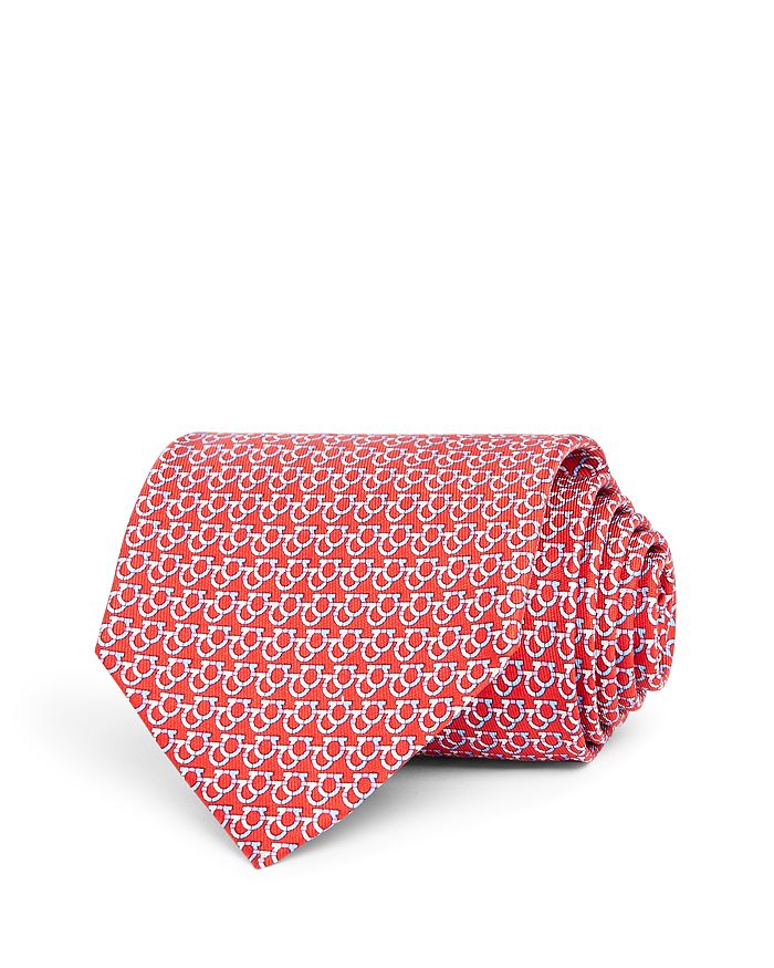 Ferragamo Overlapping Gancini Silk Classic Tie In Red