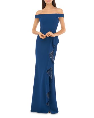 Carmen Marc Valvo Infusion Off-the-Shoulder Ruffle Gown with