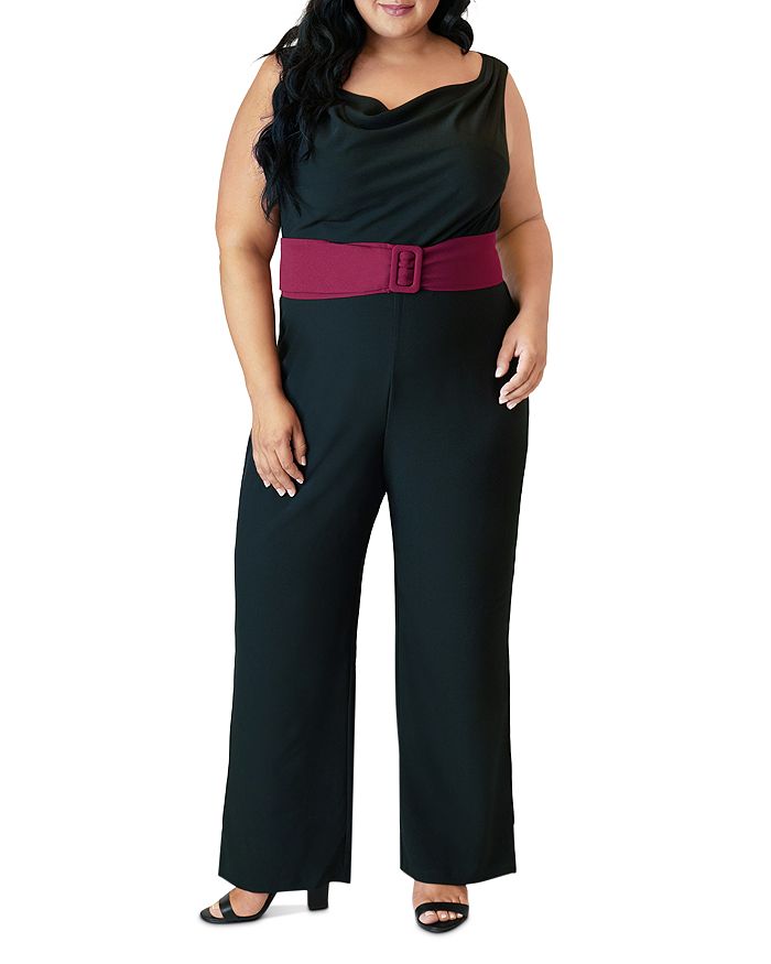MAREE POUR TOI PLUS SLEEVELESS BELTED JUMPSUIT,17026K14F1