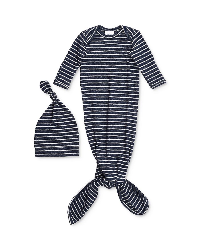 Aden And Anais Boy's Striped Snuggle Knit Gown & Hat Set - Baby In Navy