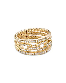 David Yurman - 18K Yellow Gold Stax Three-Row Chain Link Ring with Diamonds
