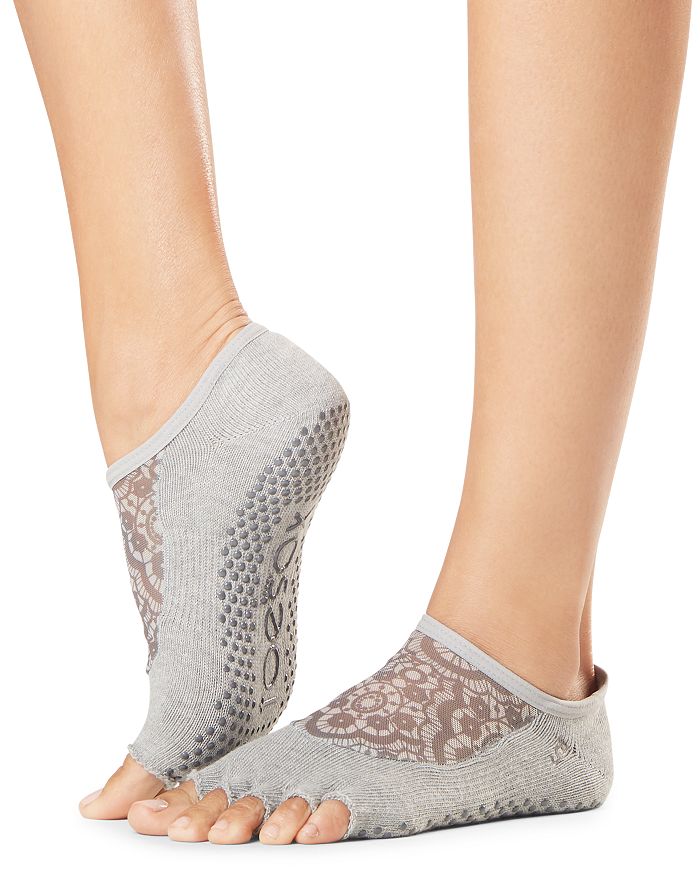 Toesox Luna Mesh-top Grip Toeless Barre Socks In Light Grey