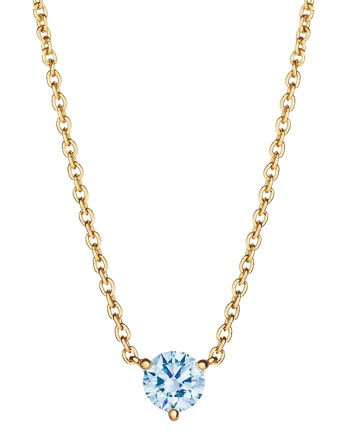 Lightbox Jewelry Solitaire Lab-grown Diamond Pendant Necklace In 10k Gold-plated Sterling Silver, 18 In Gold/blue
