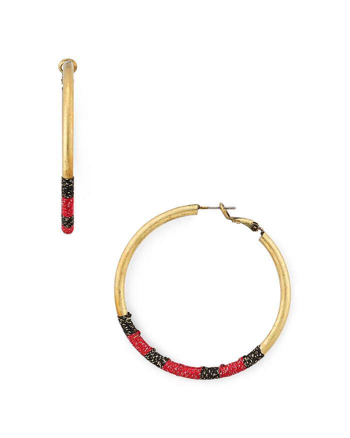 Area Stars Silk-wrapped Hoop Earrings In Gold/red