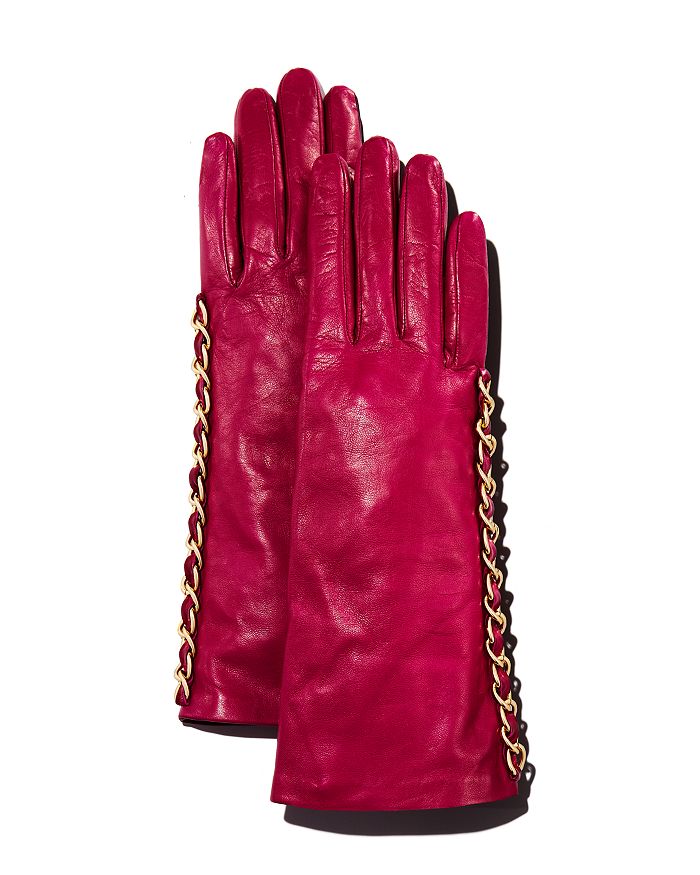 Portolano Chain Trim Leather Gloves In Clover