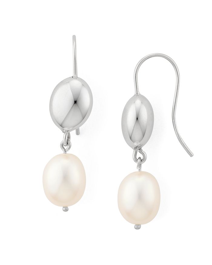 Bloomingdale's Cultured Freshwater Pearl Oblong Drop Earrings In Sterling Silver - 100% Exclusive In White/silver