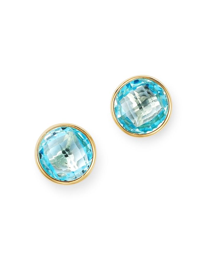 Bloomingdale's Bezel Set Blue Topaz Stud Earrings In 14k Yellow Gold - 100% Exclusive In Blue/gold