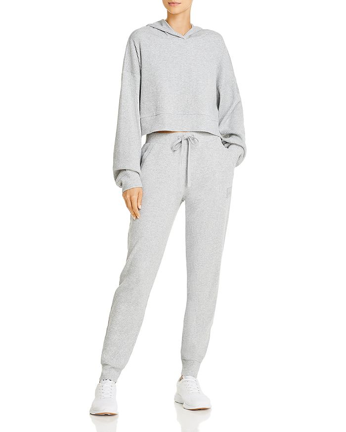 Shop Alo Yoga Muse Rib-knit Sweatpants In Athletic Heather