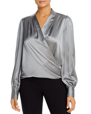 satin wrap front blouse