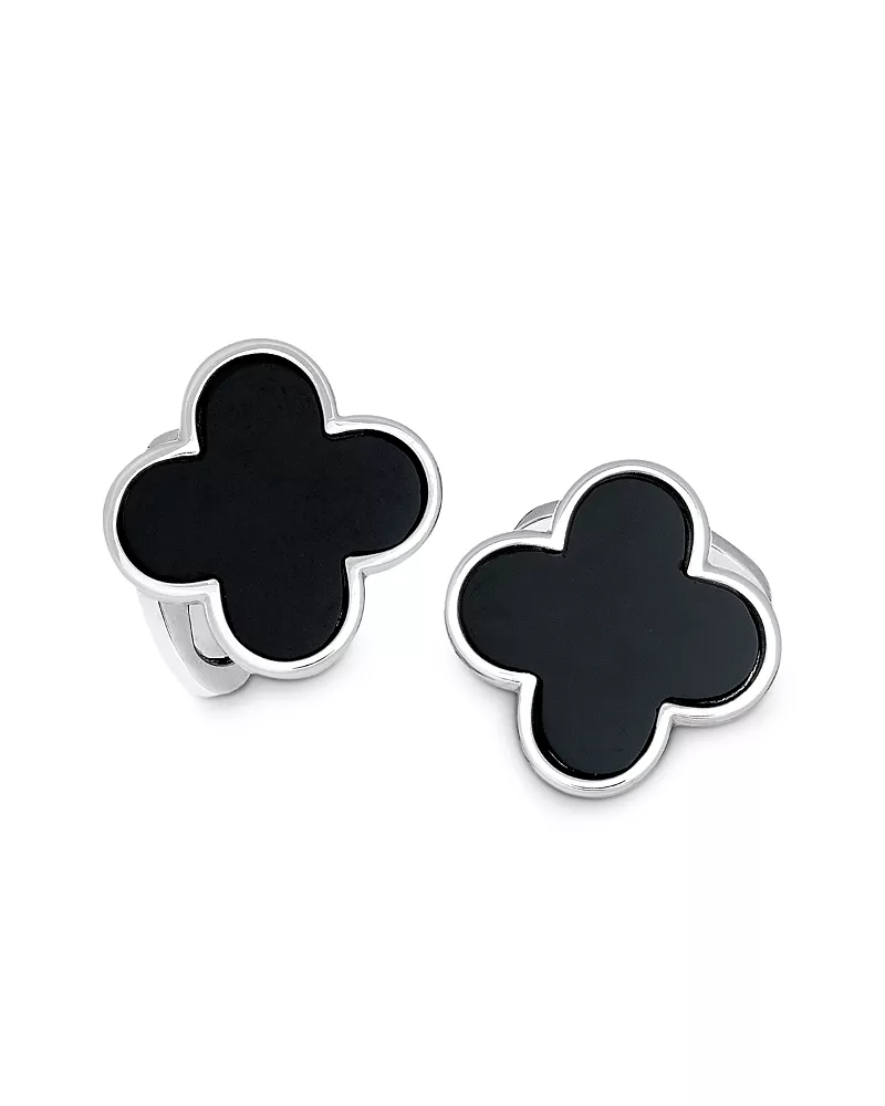 Jan Leslie Sterling Silver and Black Onyx Clover Cufflinks