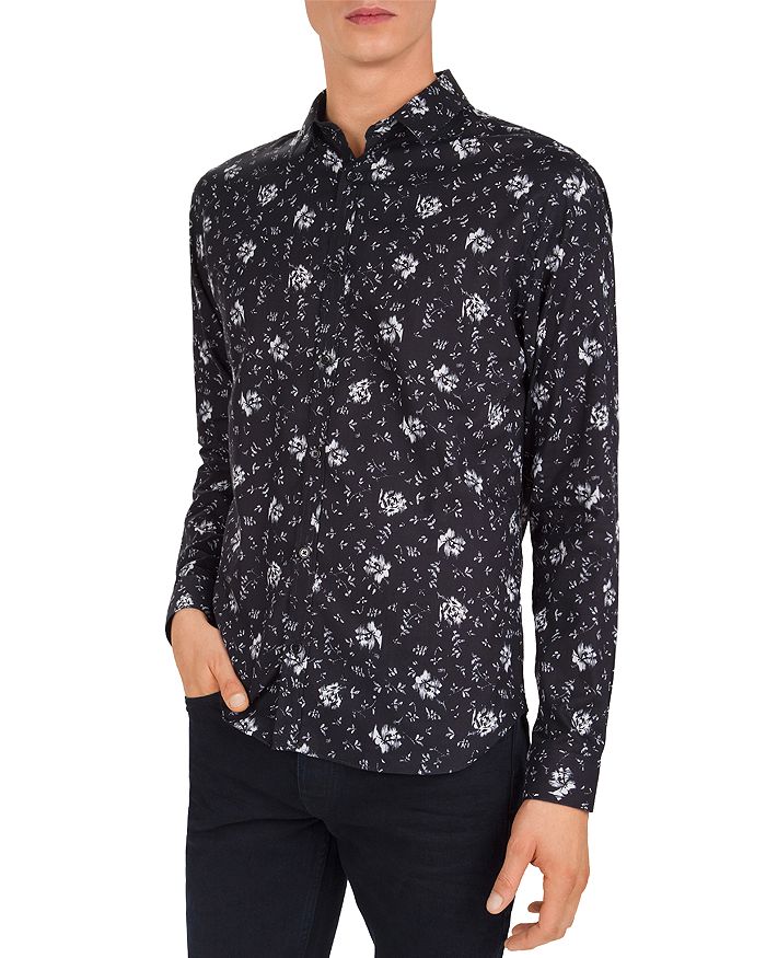 THE KOOPLES ERASED FLOWERS SLIM FIT BUTTON-DOWN SHIRT,HCCL19098K