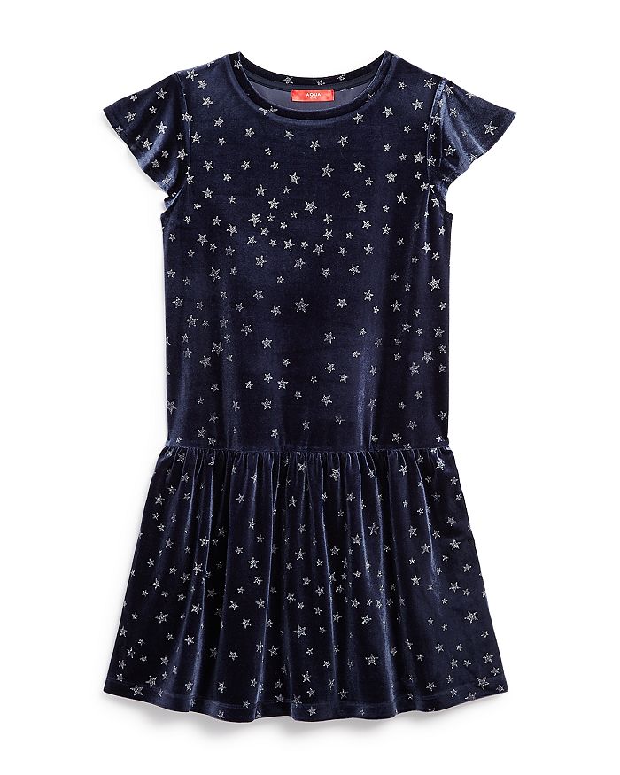 Aqua Girls' Star Print Velvet Dress, Big Kid - 100% Exclusive In Navy Silver