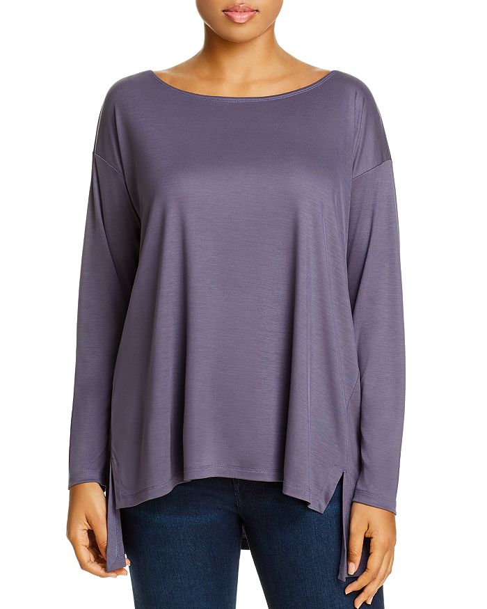 EILEEN FISHER LONG-SLEEVE HIGH/LOW TOP,R9AJO-T5232X