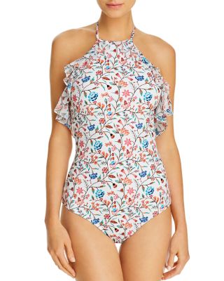 ruffle halter one piece swimsuit