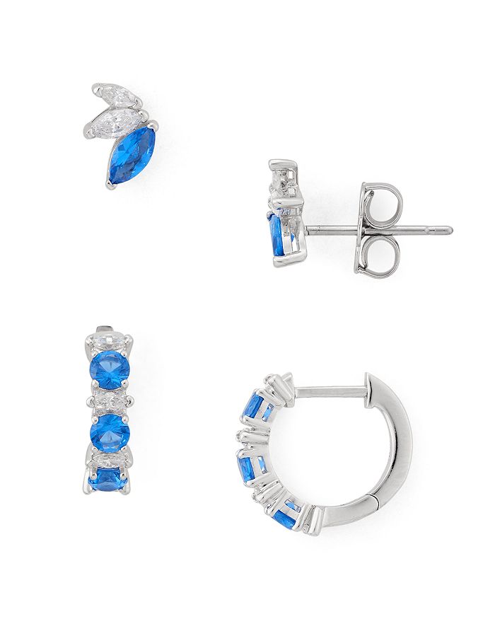 Nadri Loa Huggie Hoop & Stud Earrings Set In Blue/silver