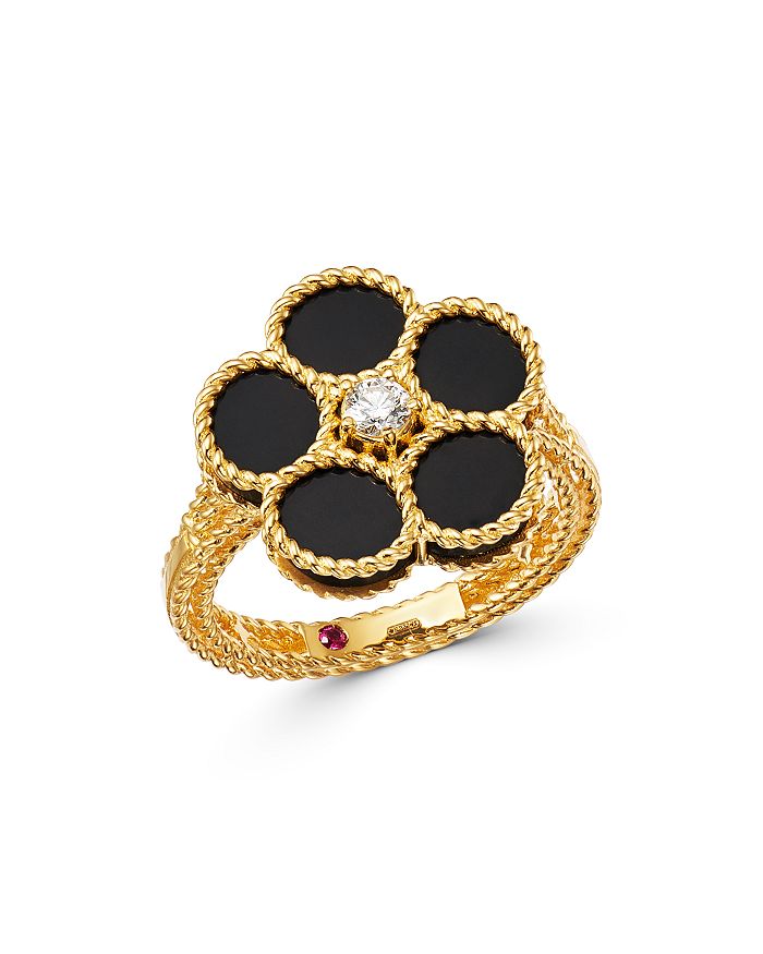 Ever Blossom Ring, Yellow Gold, Onyx & Diamonds - Jewelry