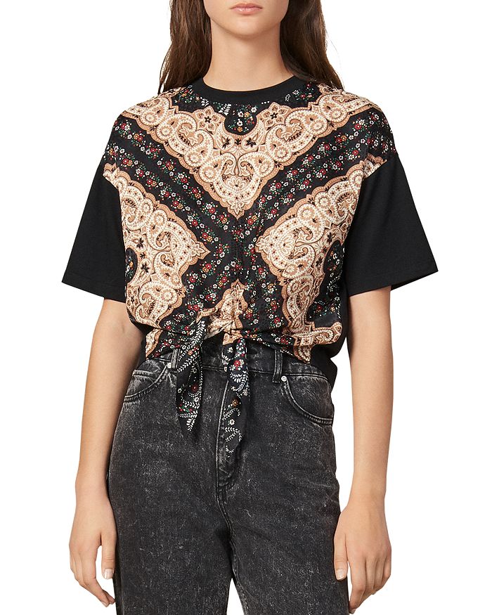 SANDRO SELKI PRINTED TIE-FRONT TOP,SFPTS00315