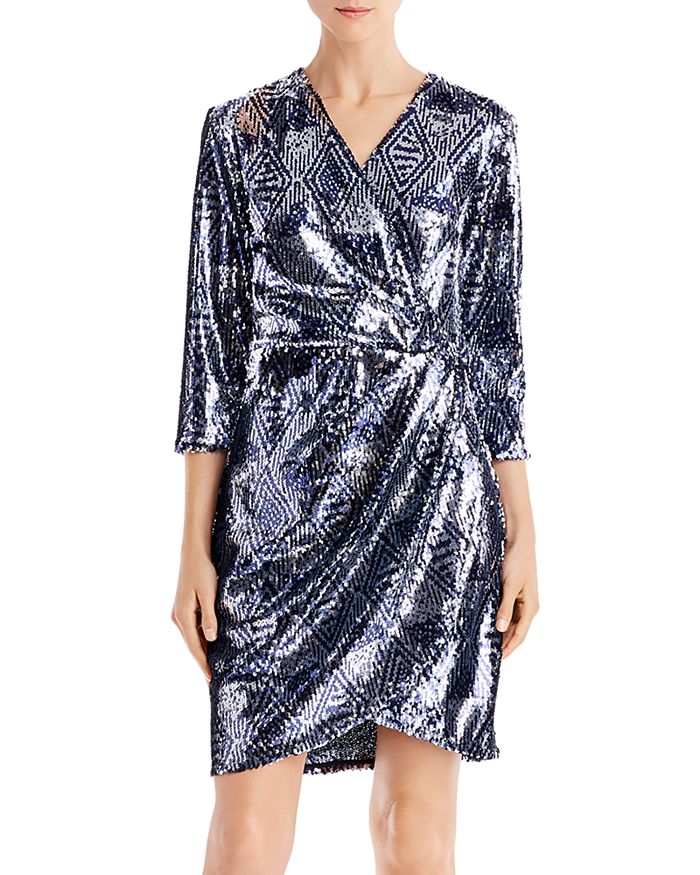 Laundry By Shelli Segal Sequined Faux-wrap Dress - 100% Exclusive In Navy/silver