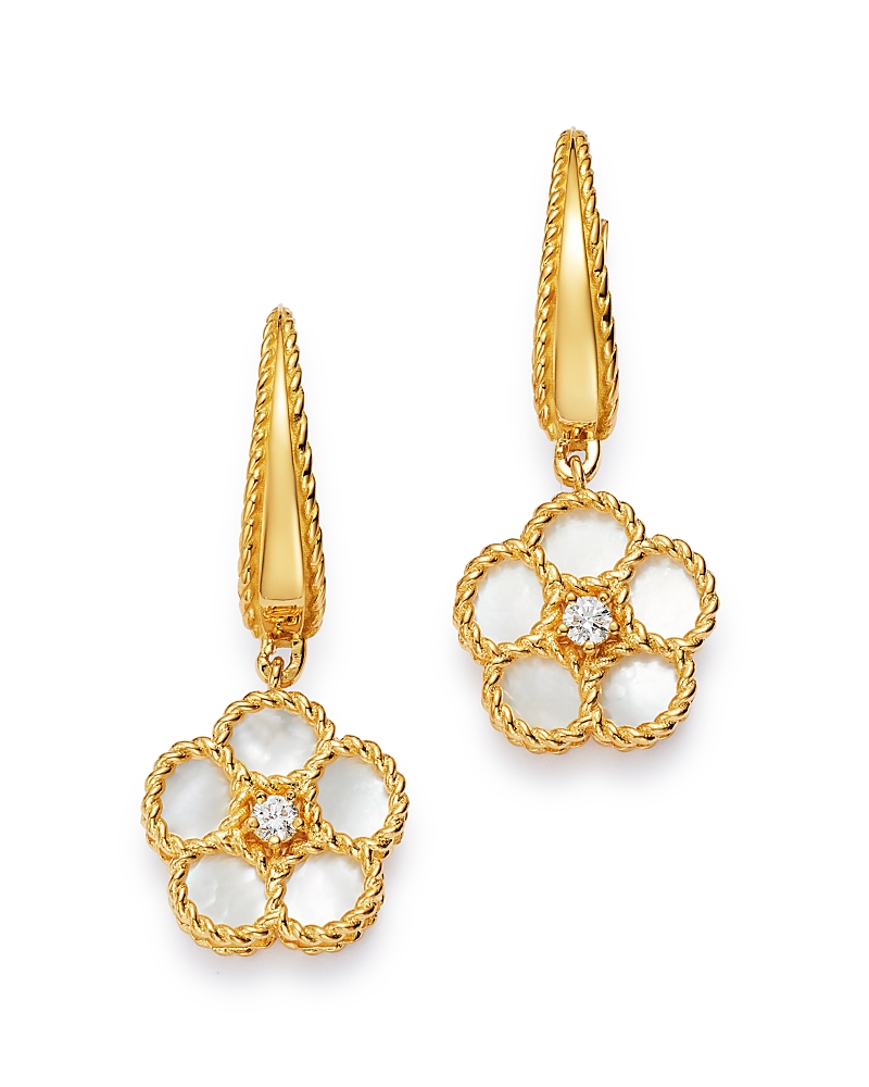 Roberto Coin 18k Yellow Gold Daisy Mother-of-pearl & Diamond Drop Earrings - Exclusive In White/gold