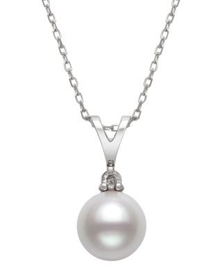 Bloomingdale's Fine Collection Diamond & Cultured Freshwater Pearl Pendant Necklace in 14K White Gold, 16 - Exclusive