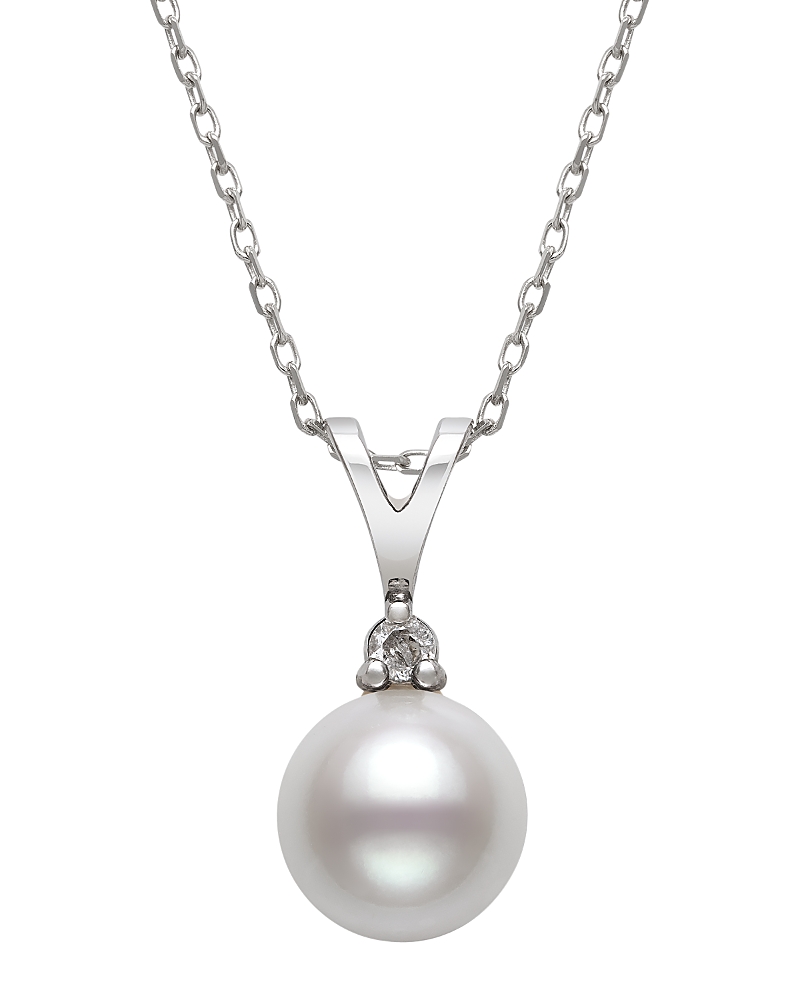 Bloomingdale's Diamond & Cultured Freshwater Pearl Pendant Necklace In 14k White Gold, 16 - Exclusive In White