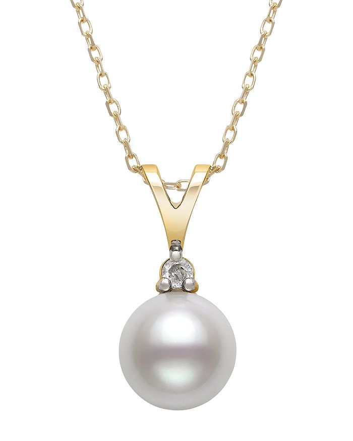 Bloomingdale's - Diamond & Cultured Freshwater Pearl Pendant Necklace in 14K Yellow Gold, 16" - 100% Exclusive