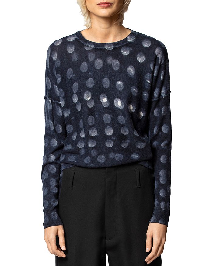 Zadig & Voltaire Anouk Dot Printed Cashmere Sweater In Navy