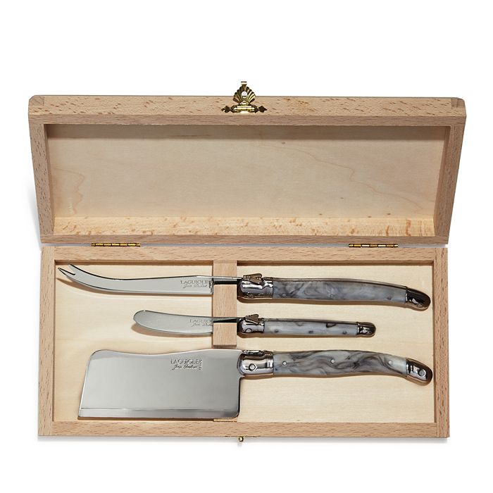 Laguiole Jean Dubost 6-Piece Steak Knife Block Set Mixed Linen Handles