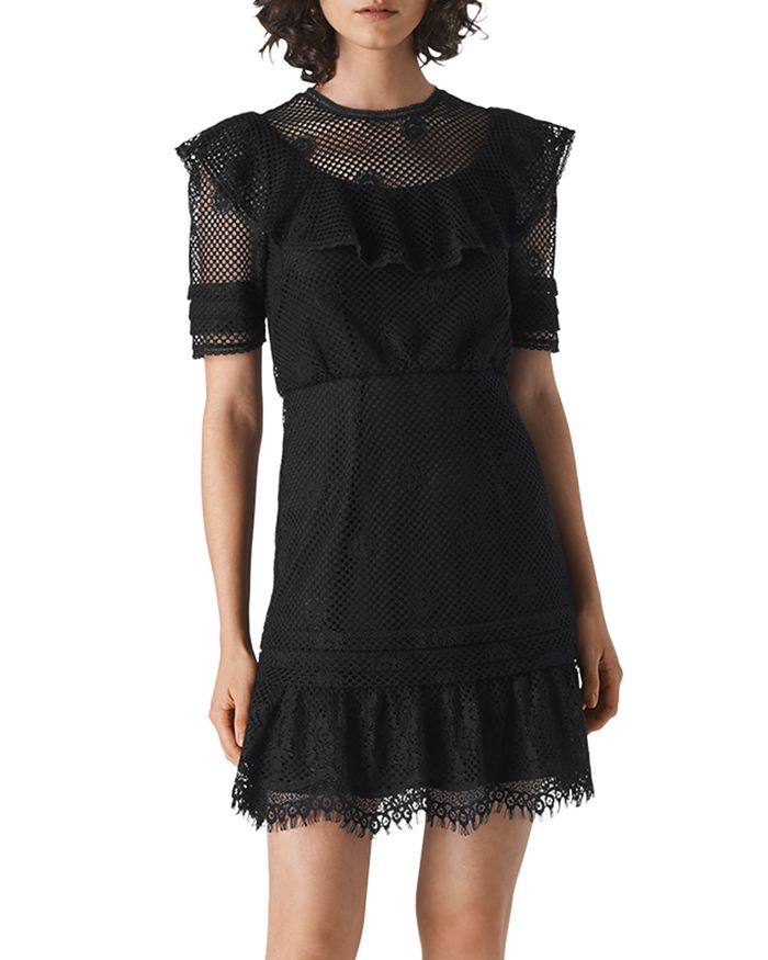 Whistles Mariah Ruffled-lace Dress In Black
