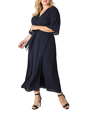 Standards & Practices Olivia Kimono-sleeve Maxi Wrap Dress In Midnight Blue