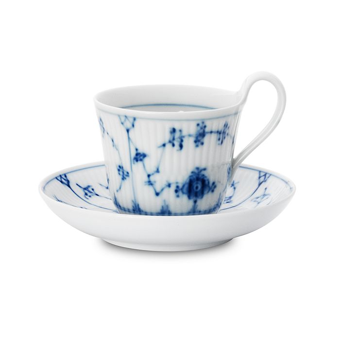 Shop Royal Copenhagen Blue Fluted Plain High Handle Tea Cup & Saucer In Blue/white