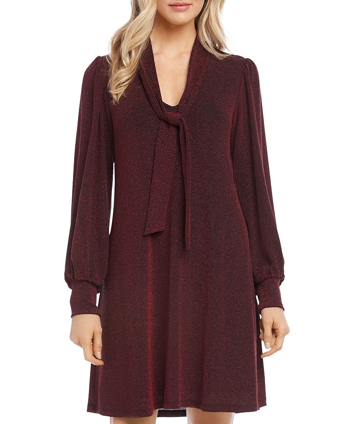 KAREN KANE TAYLOR METALLIC TIE-NECK DRESS,4L67140
