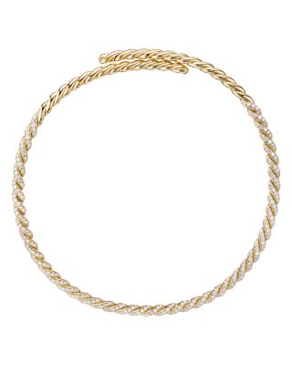 Sculpted Cable Flex Necklace in 18K Yellow Gold with Diamonds, 5mm