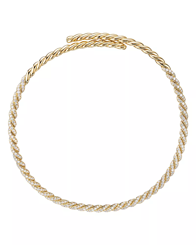 David Yurman Sculpted Cable Flex Necklace in 18K Yellow Gold with Diamonds, 5mm