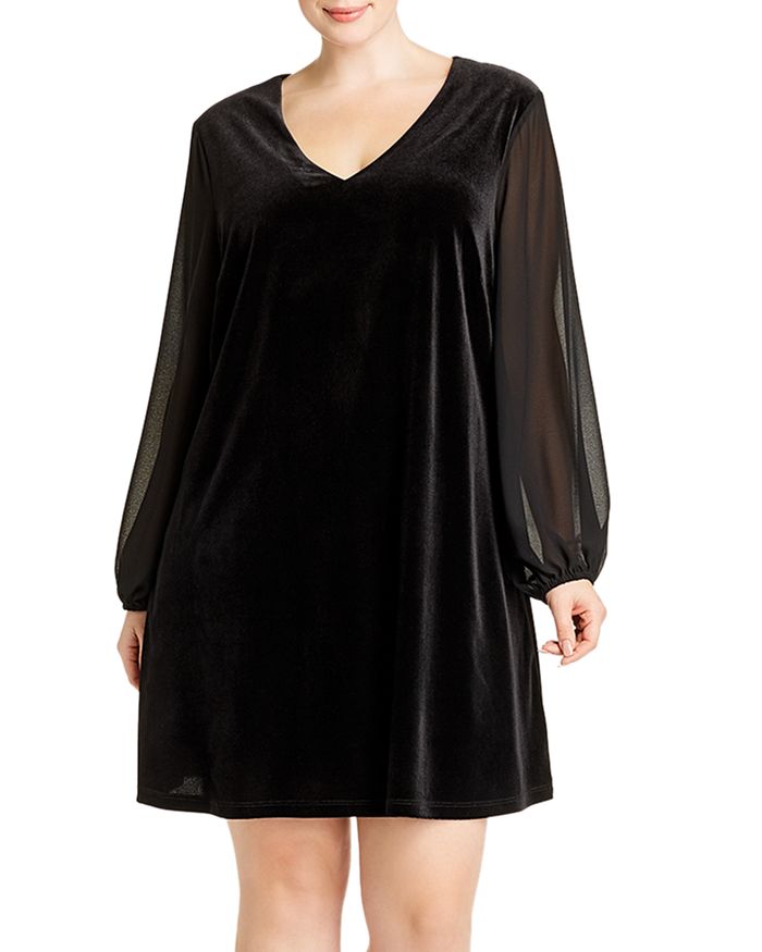 Aqua Curve Velvet Chiffon-sleeve Dress - 100% Exclusive In Black