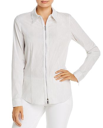 Lafayette 148 New York Connor Striped Zip-Front Blouse | Bloomingdale's