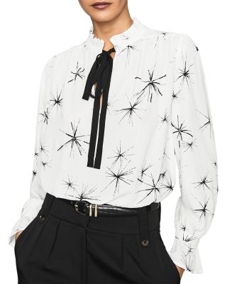 REISS - Maeve Embellished Tie-Neck Blouse