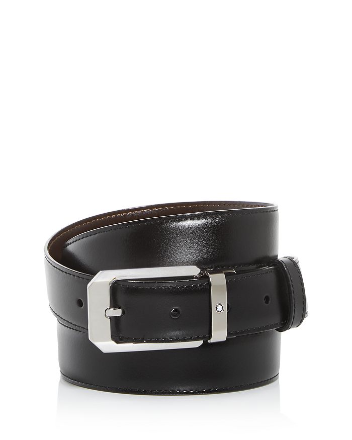Shop Montblanc Men's Classic Reversible Leather Belt In Black