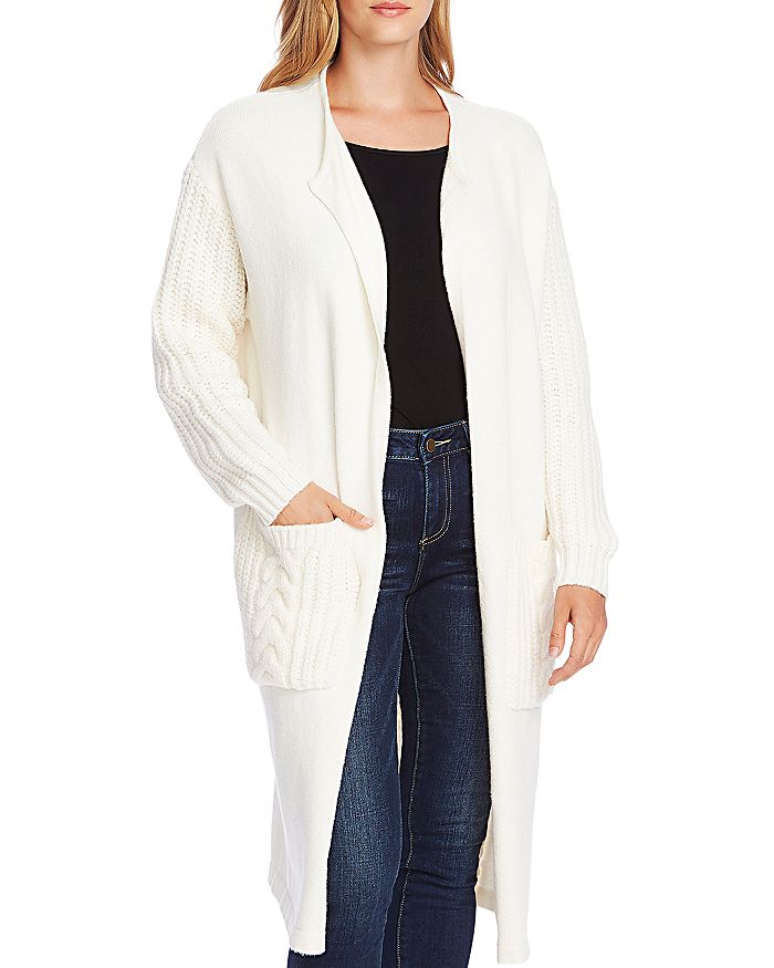 VINCE CAMUTO Mixed-Knit Open Front Cardigan | Bloomingdale's