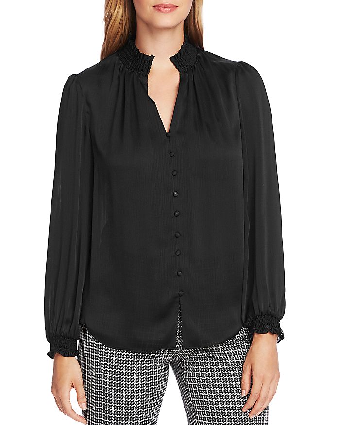VINCE CAMUTO SMOCKED DETAIL BUTTON-DOWN TOP,9169067