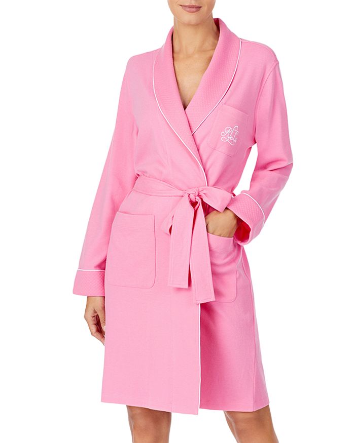 Ralph Lauren Lauren  Quilted Collar & Cuffs Short Robe In Hot Pink