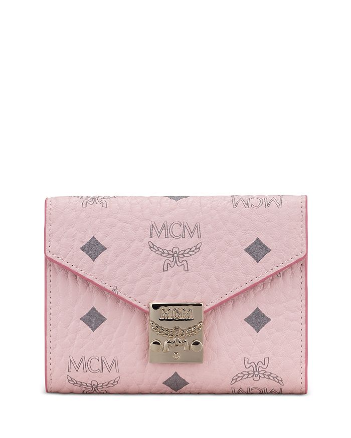 Mcm Visetos Bifold Wallet In Powder Pink/silver