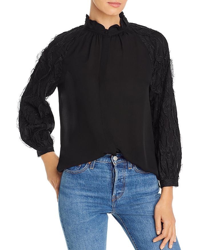 Kobi Halperin Rosie Lace-trimmed Silk Blouse In Black