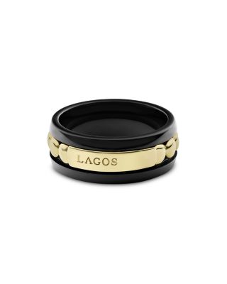 Meridian 18K Yellow Gold & Black Ceramic Caviar Stacking Ring