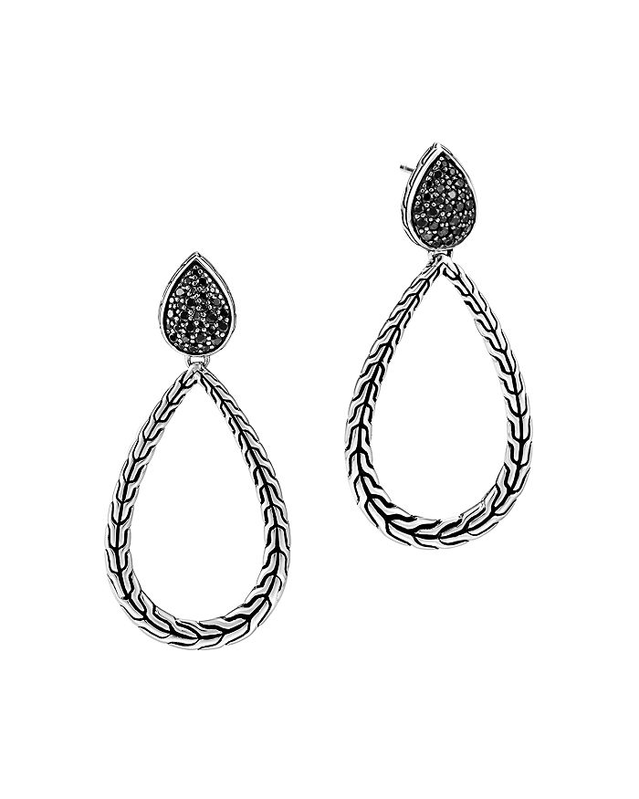 Shop John Hardy Sterling Silver Classic Chain Drop Earrings With Black Sapphire & Black Spinel In Black/silver
