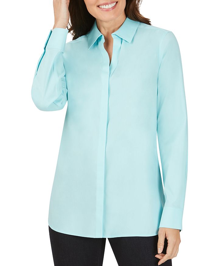 Foxcroft Kylie Cotton Stretch Non-iron Shirt In Island Sky
