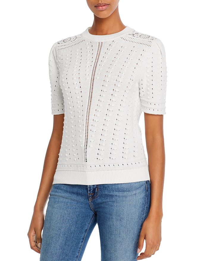 SEE BY CHLOÉ SEE BY CHLOE MIXED-KNIT SHORT SLEEVE TOP,S20UMP12560