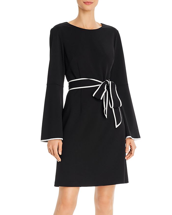 Adrianna Papell Belted Shift Dress In Black/ivory